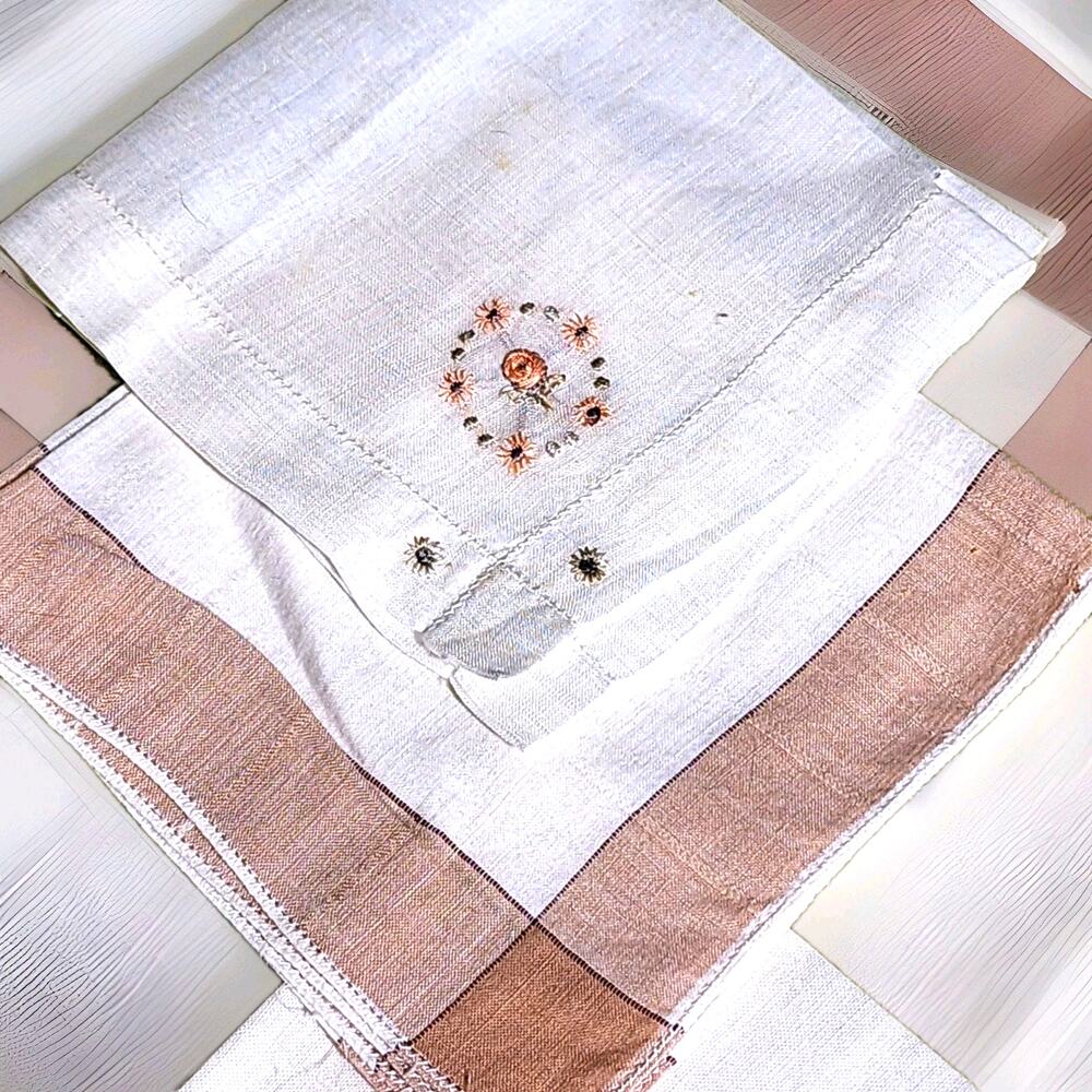 Lot Of 10 Vtg Linen Cotton Hankies Embroidered Lace Edges Gramdma Pocket Scarf - Picture 2 of 6